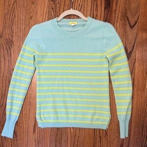 NWOT Women’s J. Crew striped cashmere crew neck sweater. XS. Light blue/yellow
